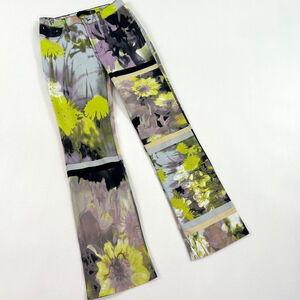 y2k Cavalli yellow and purple floral print cyber style jeans